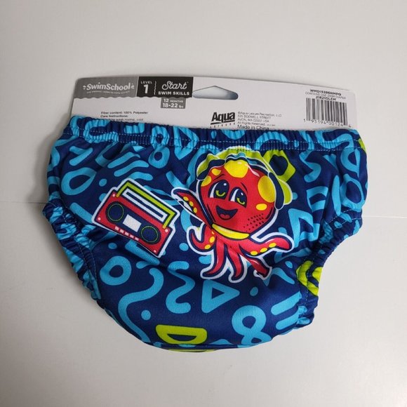 Swimschool Reusable Swim Diaper UPF 50 Level 1 18-22 lbs 12M Sharks Octopus Blue - Picture 2 of 12